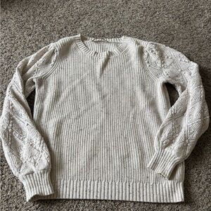 LOFT Cream Sweater with Textured Sleeves